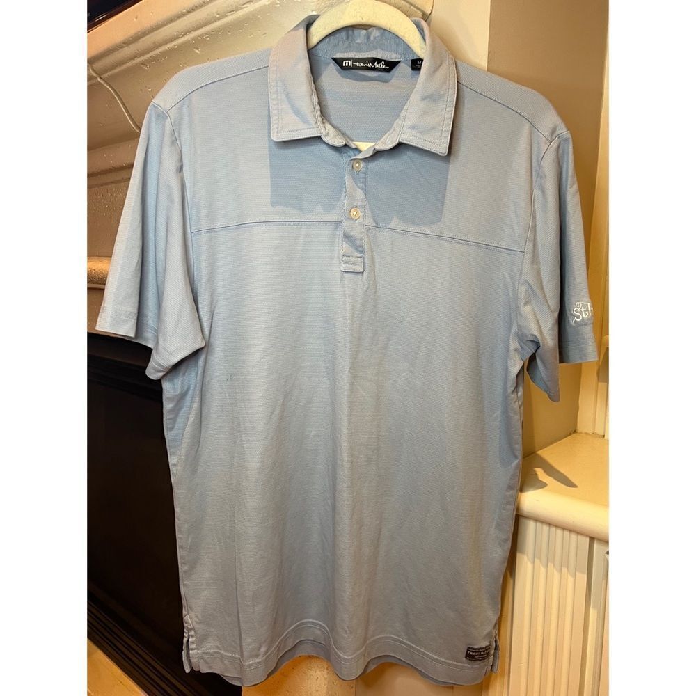 Travis Mathew Men’s Light Blue Polo Short Sleeve Golf Shirt Size Medium